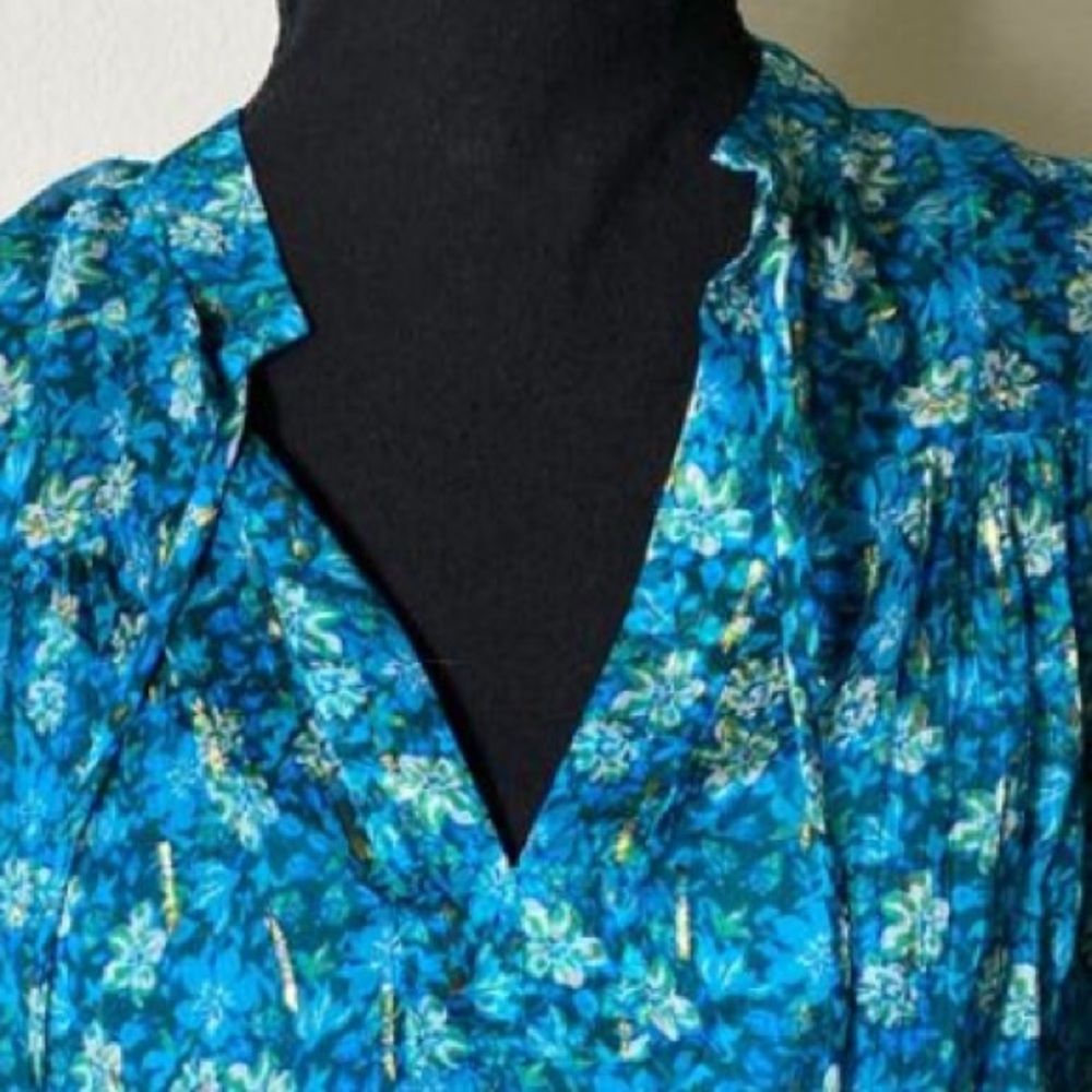 Shoshanna Regency Gold Liberty Print Y2K “Edie” Fairy Blouse Primary Blue - Picture 7 of 9